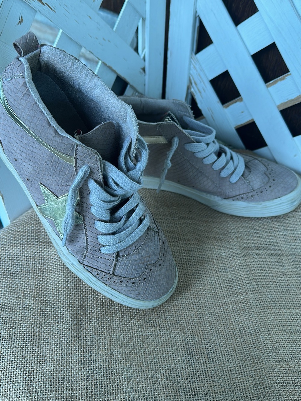ShuShop Taupe High-Top Sneakers with Gold Star Accent
